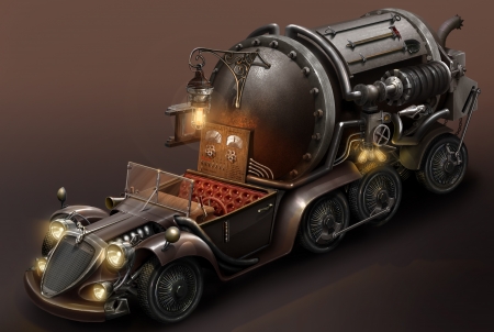 steampunk truck - truck, tank, wheel, steampunk