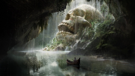 Cave - fantasy, art, Cave, skull