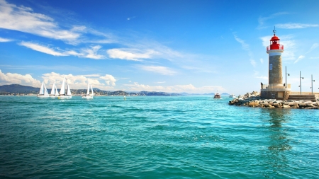 Lighthouse - nature, water, lighthouse, boat