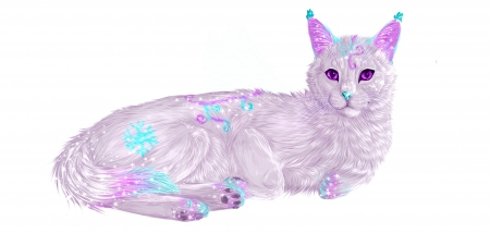 Pink cat - animal, pink, cat, white and pink, blue, white, pisica, fantasy, luminos