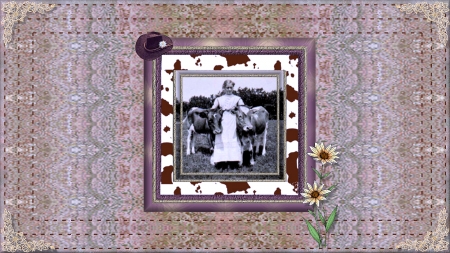 COWgirl - girl, cows, hat, daisy