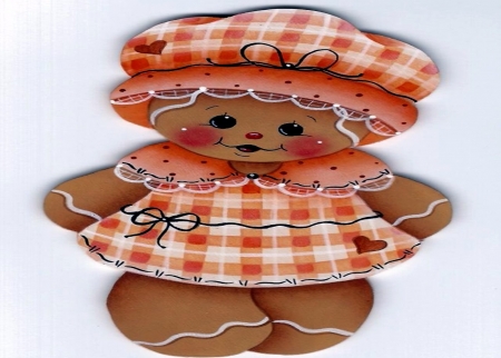 Gingerbread Girl - gingerbread, girl, orange, hats, abstrac, fantasy