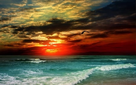 ocean at sunset - cool, fun, beach, sunset, ocean, nature