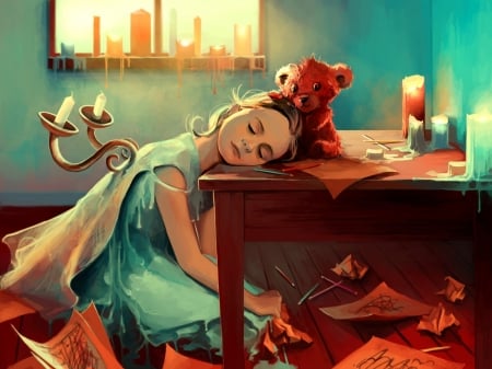 When she was six - digital, girl, sleeping, art