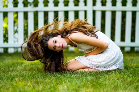 Lovely Girl - grass, woman, hair, model