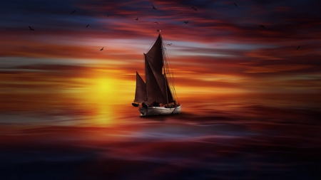 Beautiful Sunset - sky, nature, sunset, boat