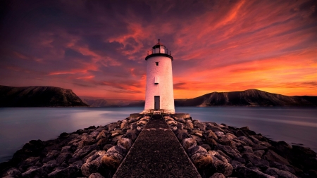 Lighthouse - sunset, Lighthouse, nature, sky