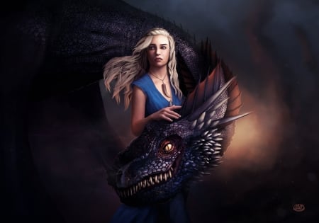 Daenerys - game of thrones, queen, girl, daenerys targaryen, fantasy, dragon, mother of dragons, princess, danosborne, art, luminos