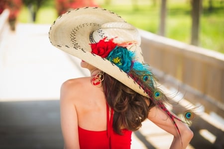 Beautiful hat - feather, red, stuff, beauty, hat, girl, woman