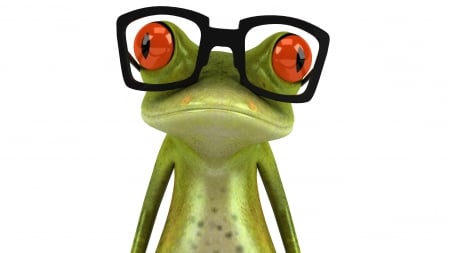 Funny frog - fantasy, white, glasses, funny, green, eyes, orange, frog