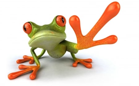 Frog - white, paw, frog, orange, green, funny, fantasy