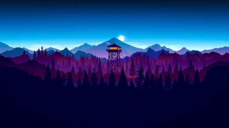 Firewatch - moon, vector, purple, art, pink, firewatch, blue, luna, kumo