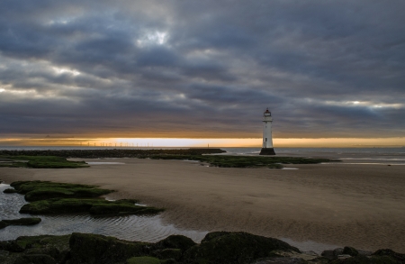 Lighthouse at the dark clouds - clouds, sea, lighthouse, dark