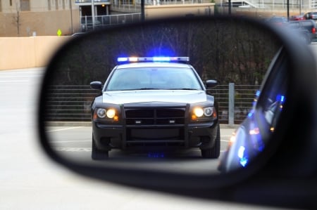 police in the mirror - police, car, mirror, sideview