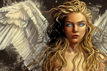 Angel's Stare - wings, fantasy, angel, blonde