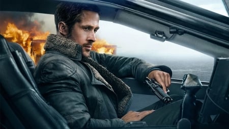 Blade Runner 2049 (2017) - actor, poster, gun, blade runner 2049, man, Ryan Gosling, car, movie, action