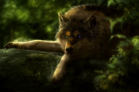 Wolf - lup, fantasy, animal, wolf, green, luminos