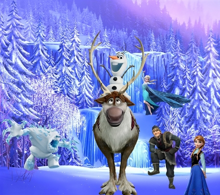 Frozen (2013) - snowman, princess, anna, movie, iarna, winter, poster, olaf, white, reindeer, pink, blue, disney, frozen, gustaff