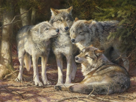 Wolves - wolf, painting, art, lup, luminos, pictura