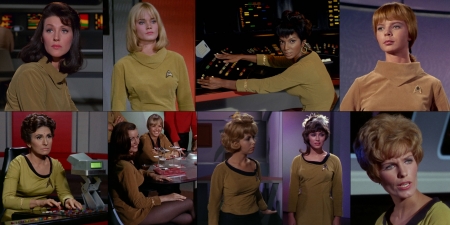 Original Star Trek Actresses The Wore Gold - laurel goodwin, star trek, barbara baldavin, star trek original series, andrea dromm, nichelle nichols, majel barrett