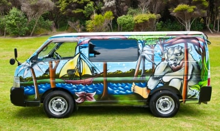 wild van - van, tree, car, grass