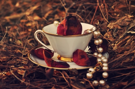 ♥ - flowers, abstract, pearls, red, cup