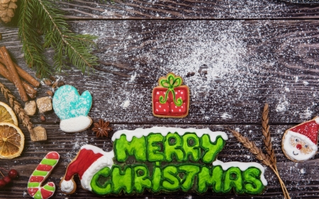 Merry Christmas! - sweets, craciun, card, green, dessert, food, christmas, cookies