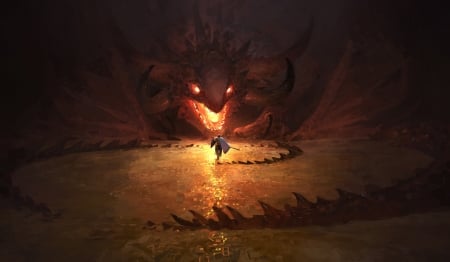 The dragon - fire, zhengyi wang, fantasy, dark, dragon, luminos, art