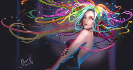 Girl - rainbow, fantasy, pink, luminos, girl, blue, colorful