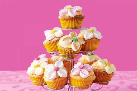 Cupcakes - dessert, flower, pink, sweet, food, cupcakes