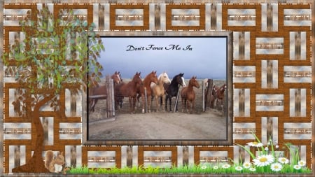 Don't Fence Me In - quilt, fence, horses, squirrel