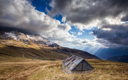 Alps in France - france, mountains, clouds, alps, hut