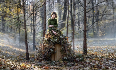 Nature Girl - dress, girl, forest, Women