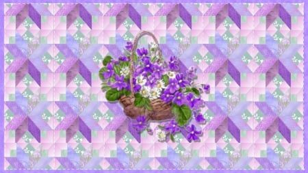 Gentle On My Mind - purple, basket, flowers, quilt