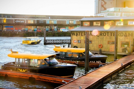 Water Taxi - taxi, netherlands, rotter damit, river, boat, port