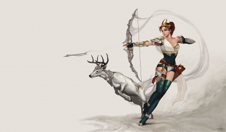 Artemis - moon, game, archer, diana, girl, artemis, fantasy, animal, goddess, deer, luminos, luna