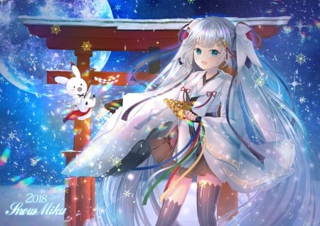 Yuki Miku - anime, vocaloid, winter, blue, girl, hatsune miku, manga, yuki miku, white, narami