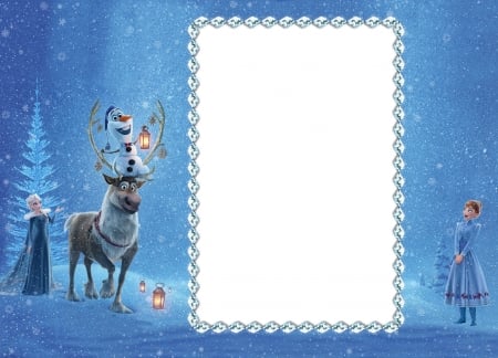 Olaf's frozen adventure - anna, movie, iarna, olafs frozen adventure, winter, fantasy, white, reindeer, luminos, blue, elsa, card, disney