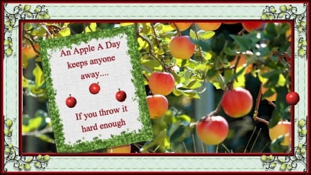 Don't Sit Under The Apple Tree - green, apples, red, text