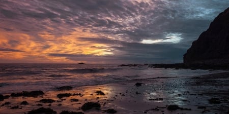 Stormy Skies at Dana Point Headlands - california, sky, rocks, clouds, coast, sunset, sea