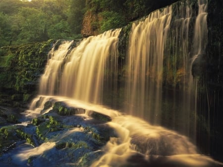 Waterfall - cloud, sky, waterfall, tree, nature