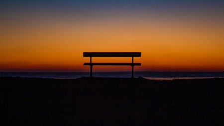 bench - bench, landscape, sunset, beach