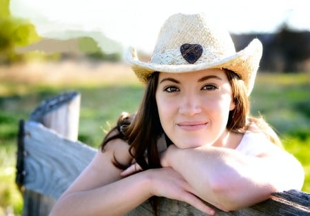 Day Dreaming . . - women, fun, female, hats, models, brunettes, western, fence, girls, cowgirl, style, outdoors, ranch