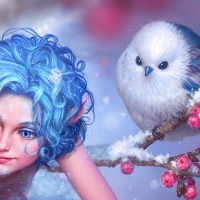 Winter fairy and bird