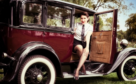 Girl and car - and, girl, wheel, car