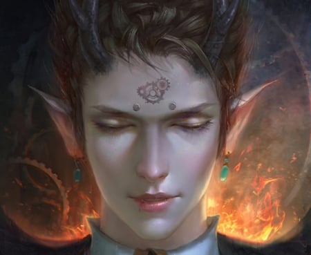 Dark prince - dark prince, gjschoolart, vampire, fire, fantasy, face, art, luminos, man, orange