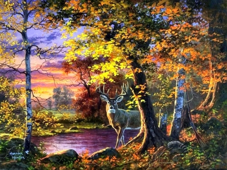 The Beauty of Fall - attractions in dreams, autumn, forests, trees, animals, deer, nature, love four seasons, leaves, paintings, rivers, colors, fall season