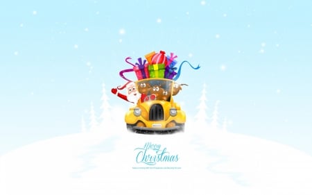 Merry Christmas! - craciun, gift, funny, christmas, minimalistic, santa, reindeer, car, card