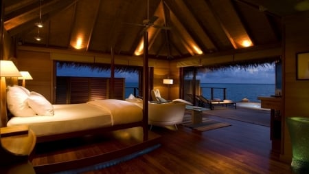 Maldives Water Villa - vacation, maldives water villa, architecture, honeymoon suite, hotel, bedroom, indoor