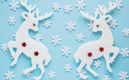 Merry Christmas! - christmas, white, craciun, snowflakes, blue, card, reindeer, horns